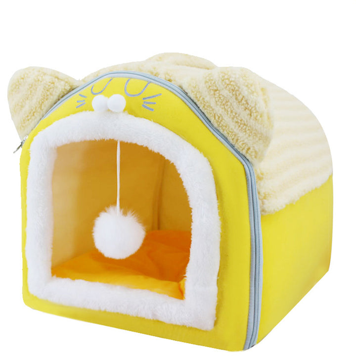 Design contemporain créatif à oreilles de chat incurvées, tissu velours antidérapant à pois, balle jouet pour lit de chat à main pour chambre à coucher 