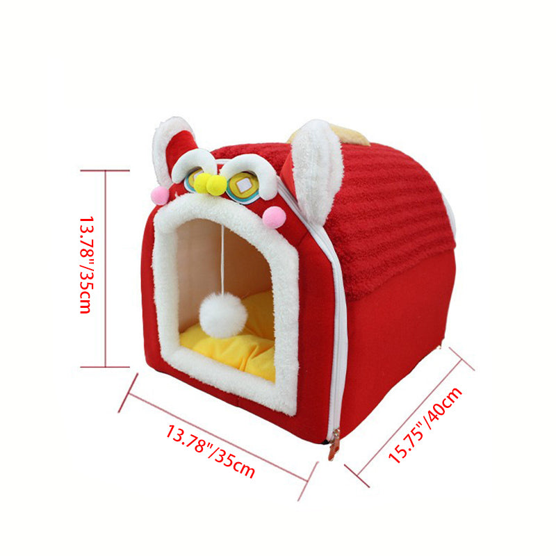 Design contemporain créatif à oreilles de chat incurvées, tissu velours antidérapant à pois, balle jouet pour lit de chat à main pour chambre à coucher 