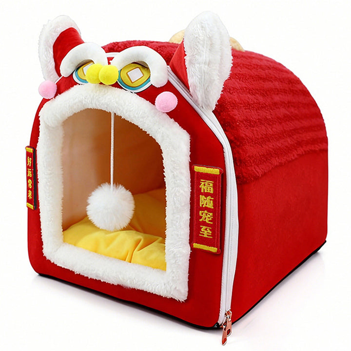 Design contemporain créatif à oreilles de chat incurvées, tissu velours antidérapant à pois, balle jouet pour lit de chat à main pour chambre à coucher 