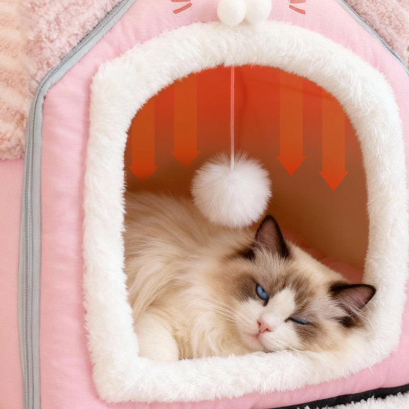Design contemporain créatif à oreilles de chat incurvées, tissu velours antidérapant à pois, balle jouet pour lit de chat à main pour chambre à coucher 