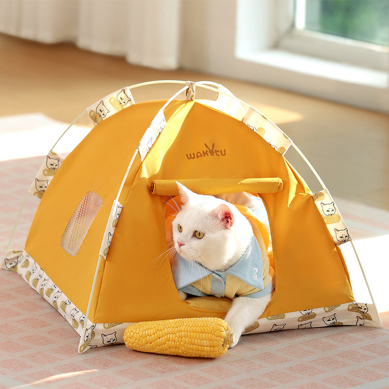 Zeitgenössisches kreatives halbrundes, faltbares Outdoor-Zelt aus Oxford-Gewebe, Glasfaser-Mesh-Gewebe, rutschfestem gepunktetem Stoff, Samt-Katzenbett, Hundebett für den Garten 