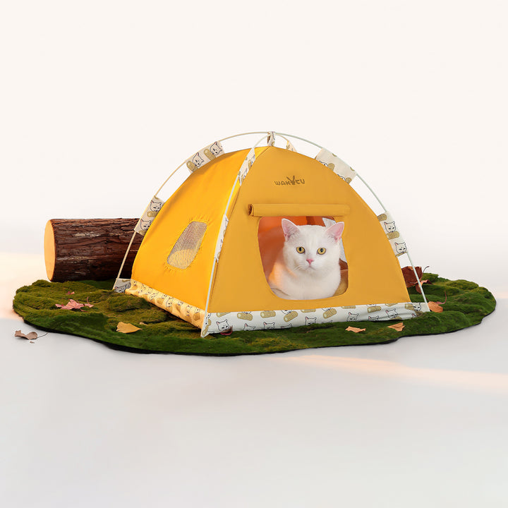 Zeitgenössisches kreatives halbrundes, faltbares Outdoor-Zelt aus Oxford-Gewebe, Glasfaser-Mesh-Gewebe, rutschfestem gepunktetem Stoff, Samt-Katzenbett, Hundebett für den Garten 