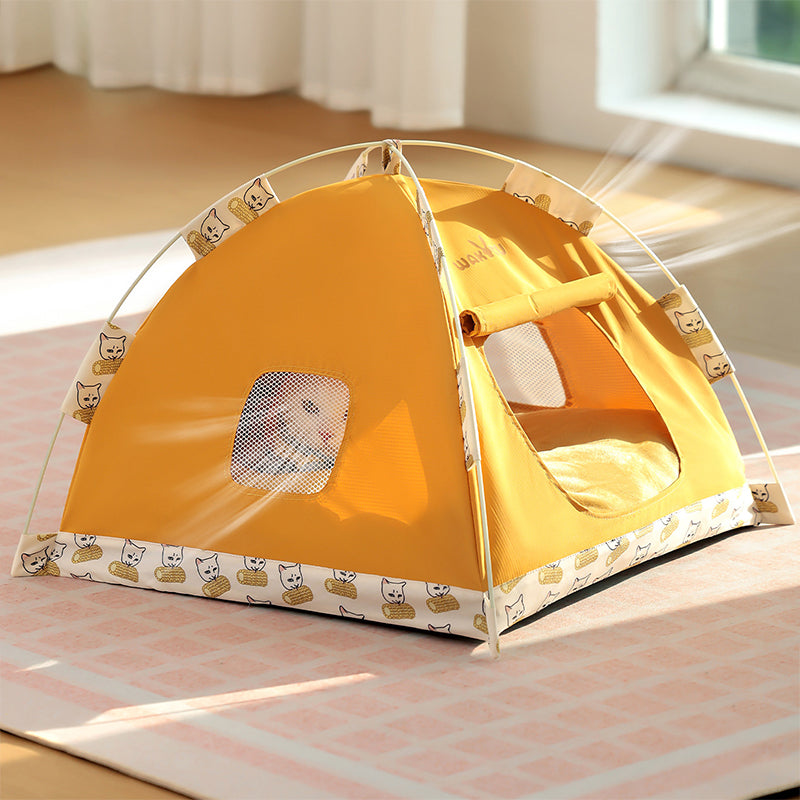 Zeitgenössisches kreatives halbrundes, faltbares Outdoor-Zelt aus Oxford-Gewebe, Glasfaser-Mesh-Gewebe, rutschfestem gepunktetem Stoff, Samt-Katzenbett, Hundebett für den Garten 