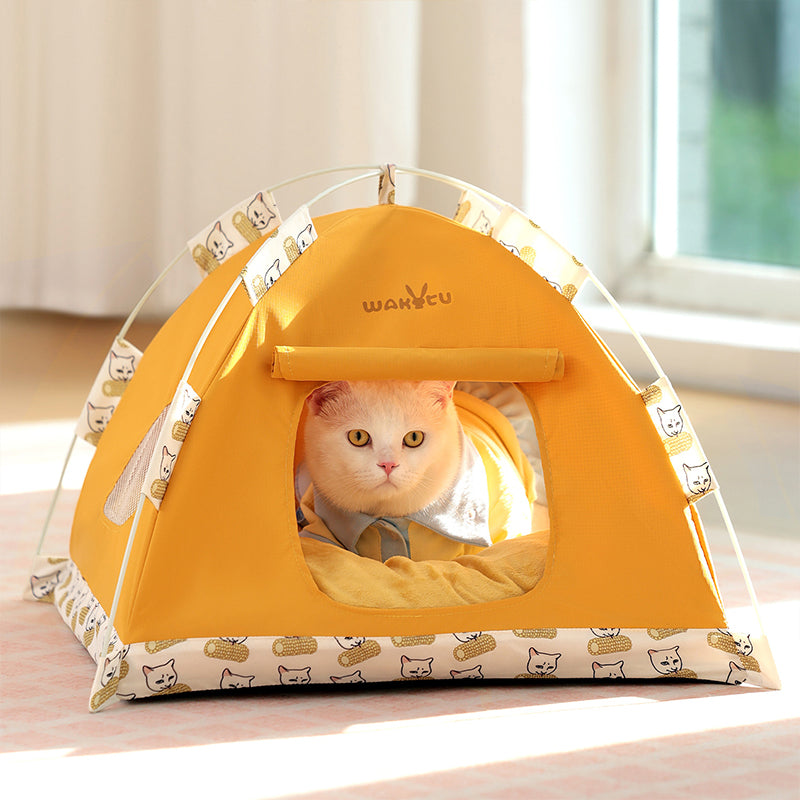 Zeitgenössisches kreatives halbrundes, faltbares Outdoor-Zelt aus Oxford-Gewebe, Glasfaser-Mesh-Gewebe, rutschfestem gepunktetem Stoff, Samt-Katzenbett, Hundebett für den Garten 