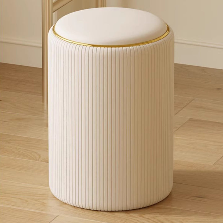 Moderner minimalistischer zylindrischer Stauraum-Schminkhocker aus Massivholz und PU-Leder, ohne Rückenlehne und Armlehnen, für das Schlafzimmer 