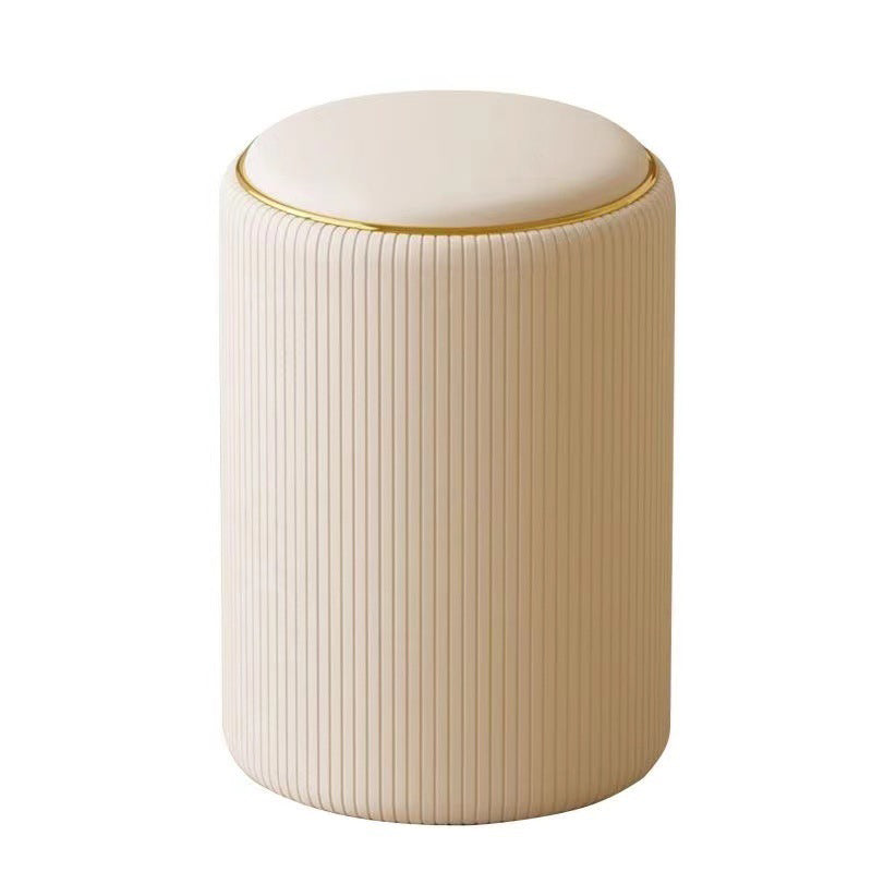 Moderner minimalistischer zylindrischer Stauraum-Schminkhocker aus Massivholz und PU-Leder, ohne Rückenlehne und Armlehnen, für das Schlafzimmer 