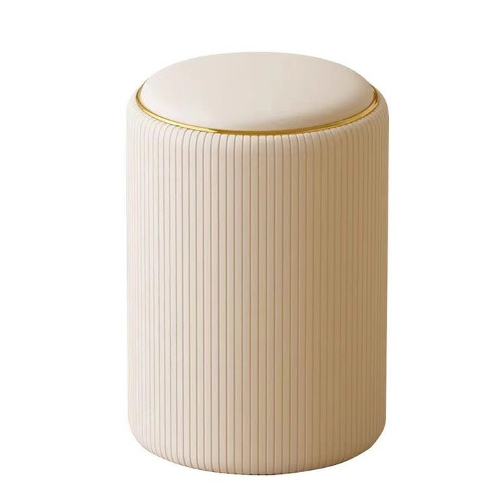 Moderner minimalistischer zylindrischer Stauraum-Schminkhocker aus Massivholz und PU-Leder, ohne Rückenlehne und Armlehnen, für das Schlafzimmer 