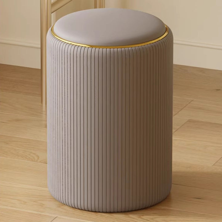 Moderner minimalistischer zylindrischer Stauraum-Schminkhocker aus Massivholz und PU-Leder, ohne Rückenlehne und Armlehnen, für das Schlafzimmer 