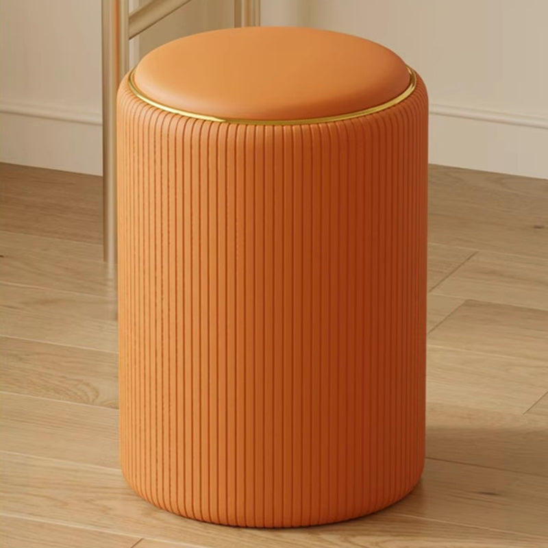 Moderner minimalistischer zylindrischer Stauraum-Schminkhocker aus Massivholz und PU-Leder, ohne Rückenlehne und Armlehnen, für das Schlafzimmer 