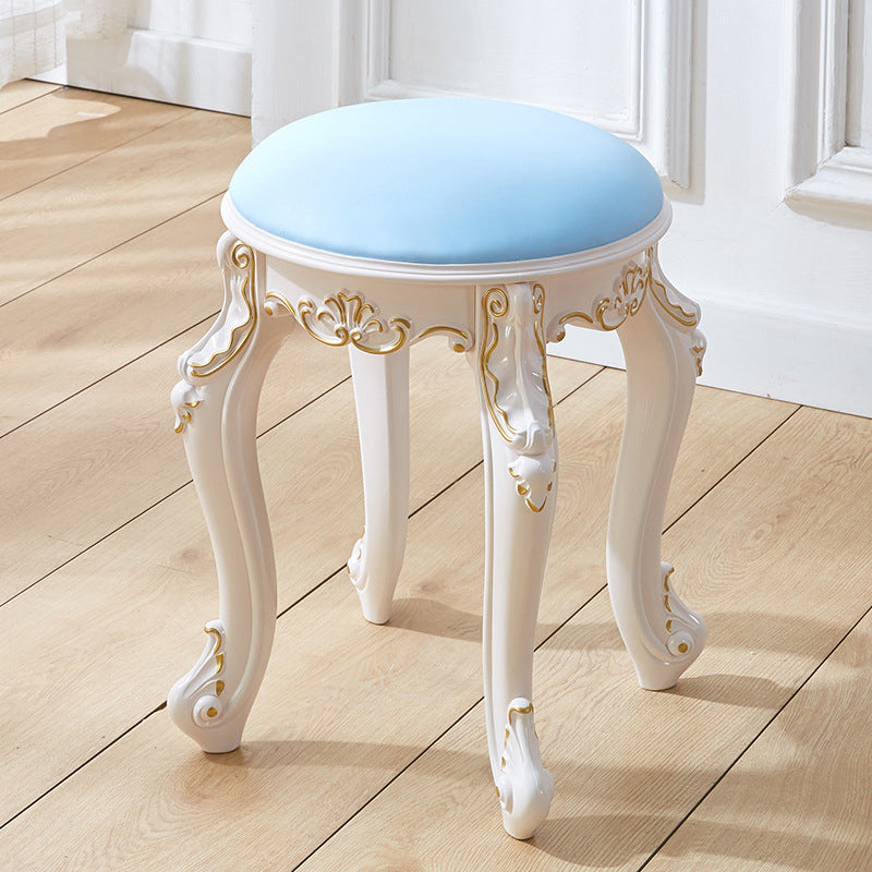 Tabouret de coiffeuse rond cylindrique français traditionnel en plastique ABS, PU et velours, sans dossier ni accoudoirs, pour chambre à coucher 