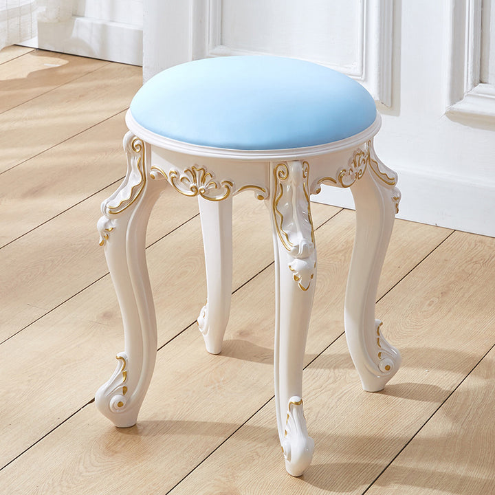 Tabouret de coiffeuse rond cylindrique français traditionnel en plastique ABS, PU et velours, sans dossier ni accoudoirs, pour chambre à coucher 