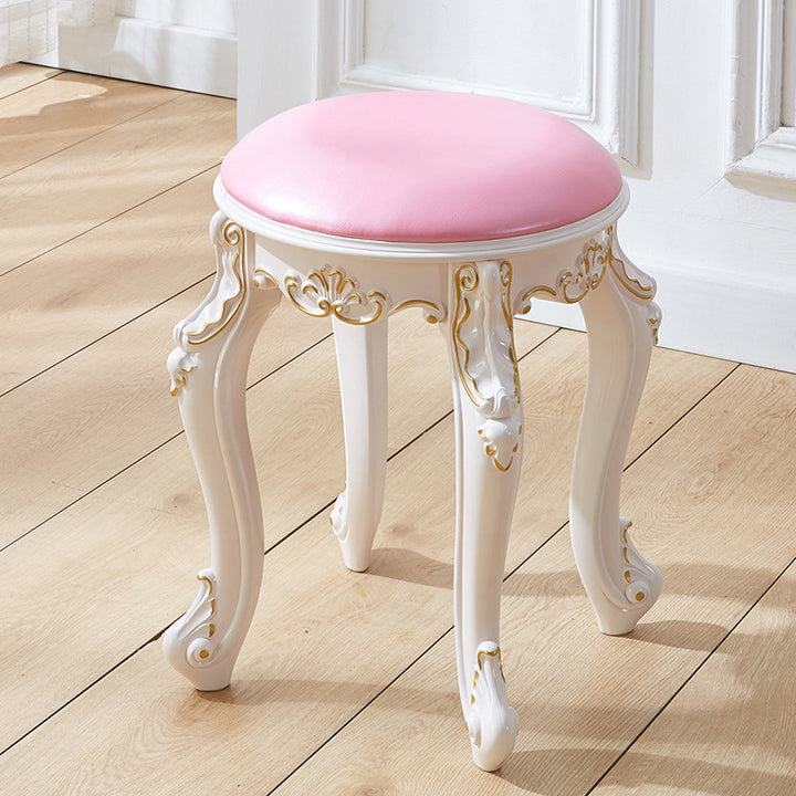 Tabouret de coiffeuse rond cylindrique français traditionnel en plastique ABS, PU et velours, sans dossier ni accoudoirs, pour chambre à coucher 