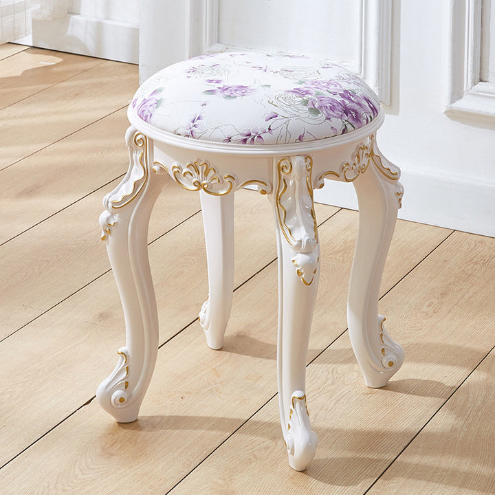 Tabouret de coiffeuse rond cylindrique français traditionnel en plastique ABS, PU et velours, sans dossier ni accoudoirs, pour chambre à coucher 
