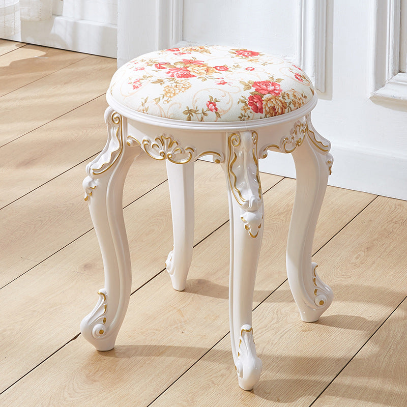 Tabouret de coiffeuse rond cylindrique français traditionnel en plastique ABS, PU et velours, sans dossier ni accoudoirs, pour chambre à coucher 