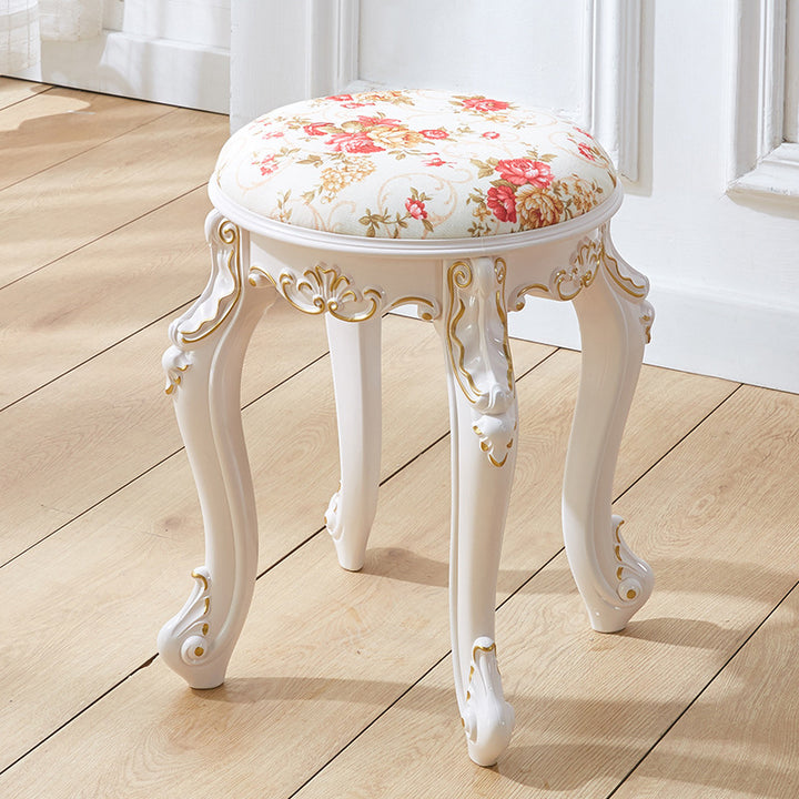 Tabouret de coiffeuse rond cylindrique français traditionnel en plastique ABS, PU et velours, sans dossier ni accoudoirs, pour chambre à coucher 