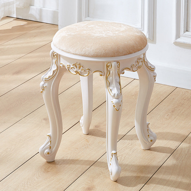 Tabouret de coiffeuse rond cylindrique français traditionnel en plastique ABS, PU et velours, sans dossier ni accoudoirs, pour chambre à coucher 