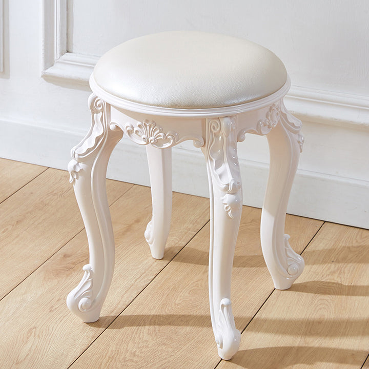 Tabouret de coiffeuse rond cylindrique français traditionnel en plastique ABS, PU et velours, sans dossier ni accoudoirs, pour chambre à coucher 