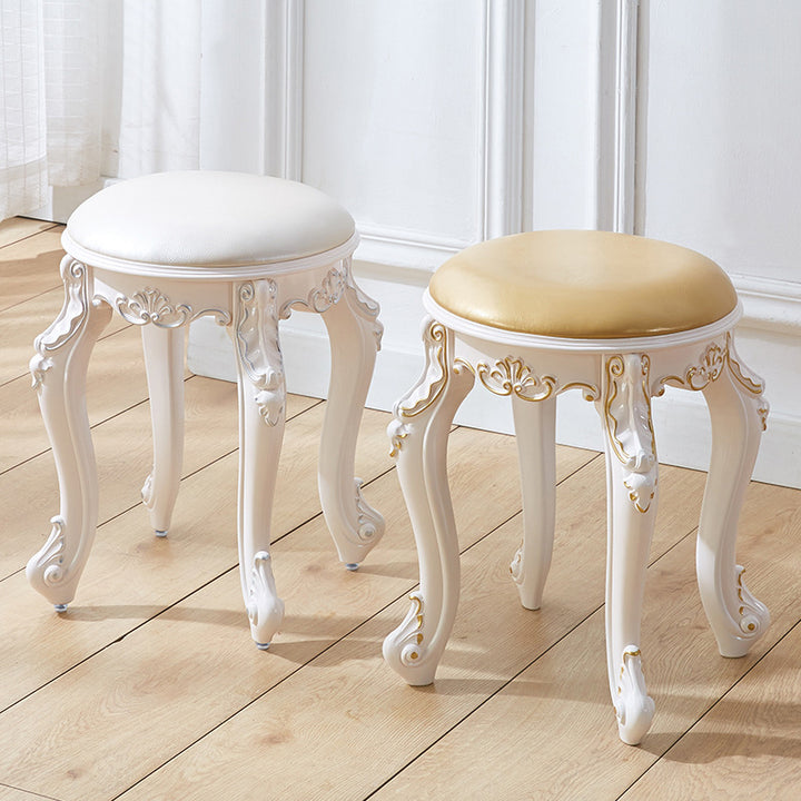 Tabouret de coiffeuse rond cylindrique français traditionnel en plastique ABS, PU et velours, sans dossier ni accoudoirs, pour chambre à coucher 
