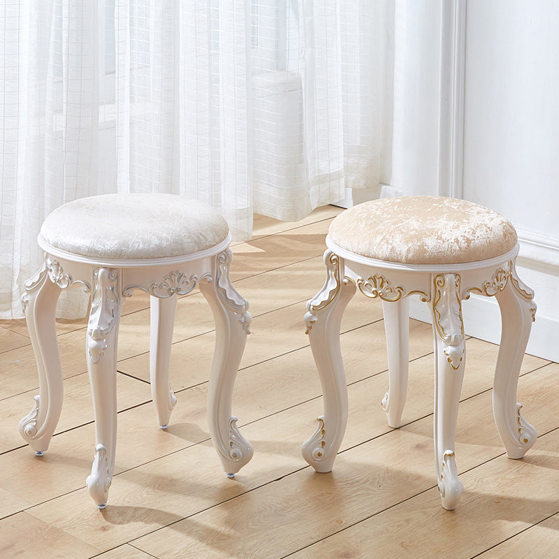 Tabouret de coiffeuse rond cylindrique français traditionnel en plastique ABS, PU et velours, sans dossier ni accoudoirs, pour chambre à coucher 