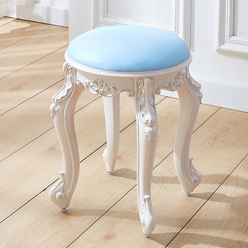 Tabouret de coiffeuse rond cylindrique français traditionnel en plastique ABS, PU et velours, sans dossier ni accoudoirs, pour chambre à coucher 