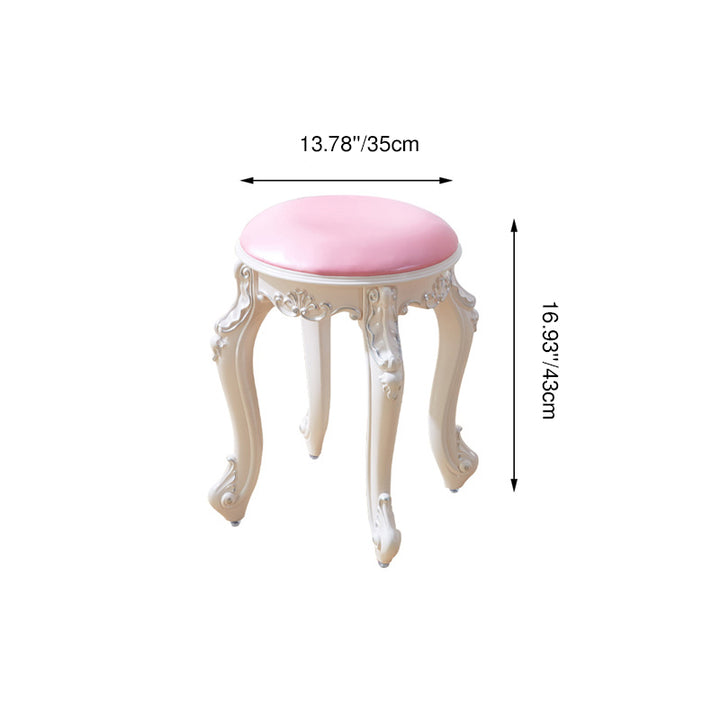 Tabouret de coiffeuse rond cylindrique français traditionnel en plastique ABS, PU et velours, sans dossier ni accoudoirs, pour chambre à coucher 