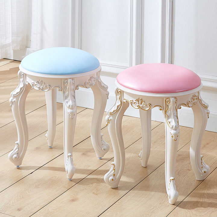 Tabouret de coiffeuse rond cylindrique français traditionnel en plastique ABS, PU et velours, sans dossier ni accoudoirs, pour chambre à coucher 
