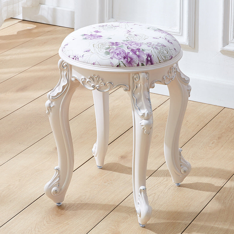 Tabouret de coiffeuse rond cylindrique français traditionnel en plastique ABS, PU et velours, sans dossier ni accoudoirs, pour chambre à coucher 