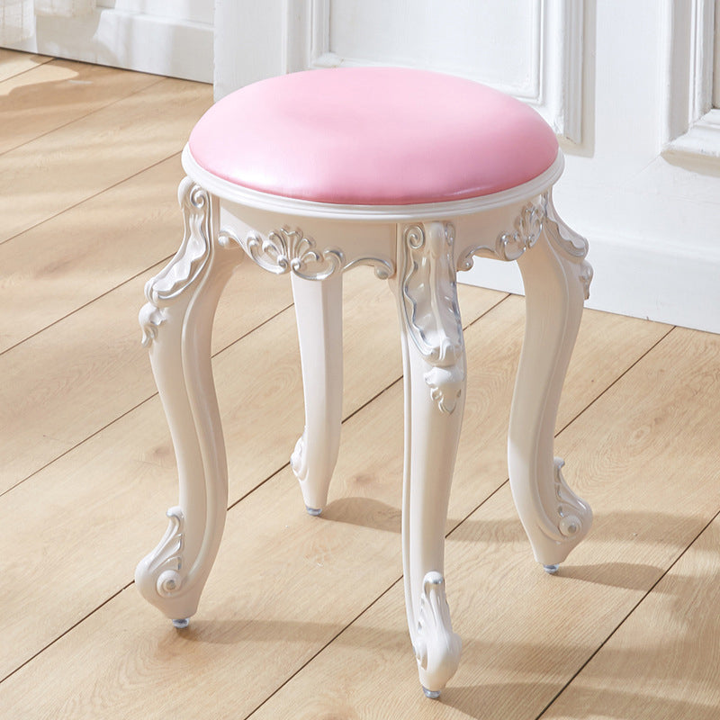 Tabouret de coiffeuse rond cylindrique français traditionnel en plastique ABS, PU et velours, sans dossier ni accoudoirs, pour chambre à coucher 