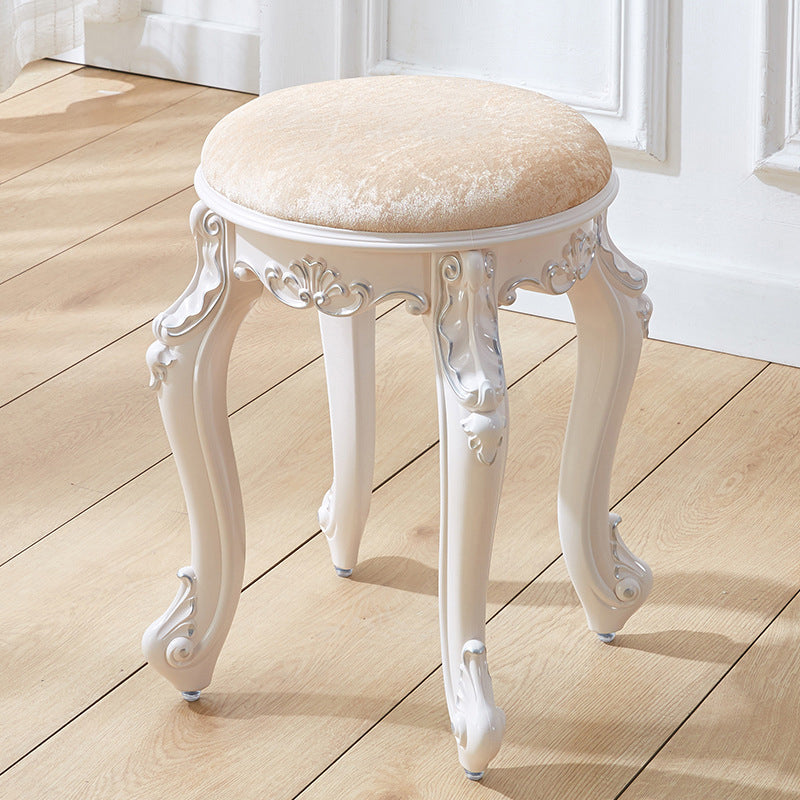 Tabouret de coiffeuse rond cylindrique français traditionnel en plastique ABS, PU et velours, sans dossier ni accoudoirs, pour chambre à coucher 