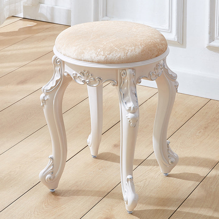 Tabouret de coiffeuse rond cylindrique français traditionnel en plastique ABS, PU et velours, sans dossier ni accoudoirs, pour chambre à coucher 
