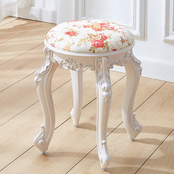 Tabouret de coiffeuse rond cylindrique français traditionnel en plastique ABS, PU et velours, sans dossier ni accoudoirs, pour chambre à coucher 