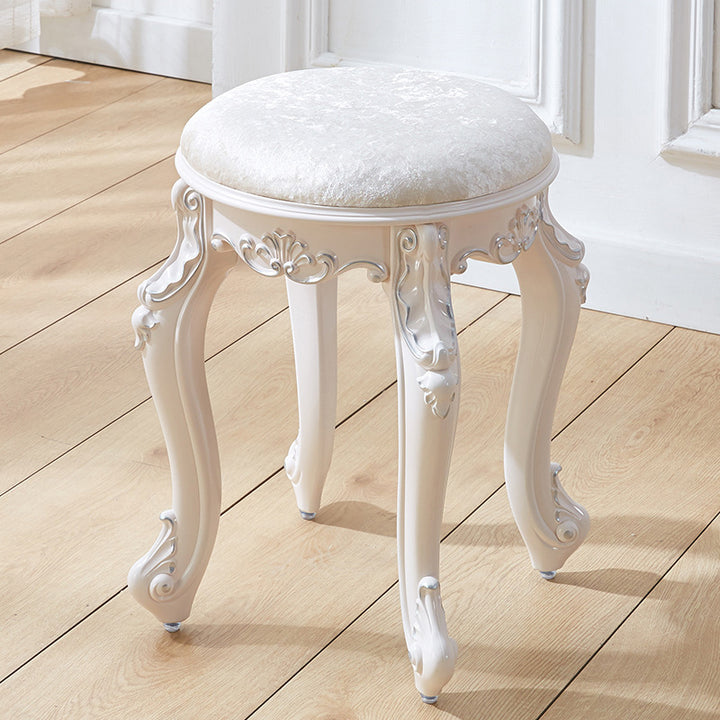 Tabouret de coiffeuse rond cylindrique français traditionnel en plastique ABS, PU et velours, sans dossier ni accoudoirs, pour chambre à coucher 