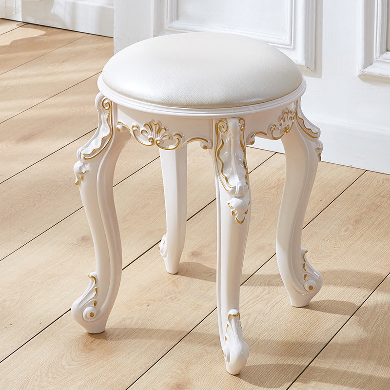 Tabouret de coiffeuse rond cylindrique français traditionnel en plastique ABS, PU et velours, sans dossier ni accoudoirs, pour chambre à coucher 