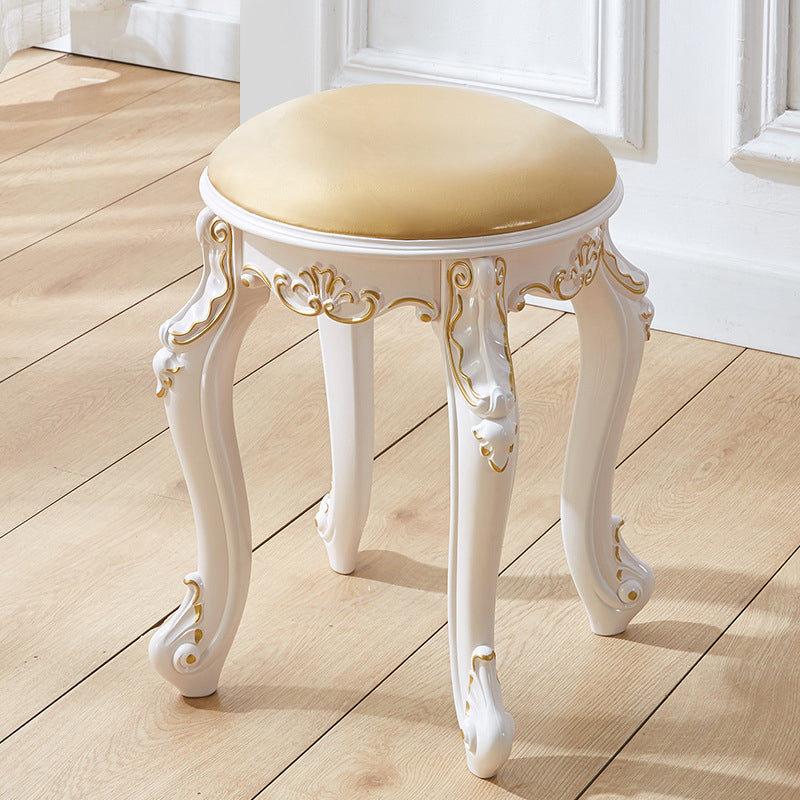 Tabouret de coiffeuse rond cylindrique français traditionnel en plastique ABS, PU et velours, sans dossier ni accoudoirs, pour chambre à coucher 