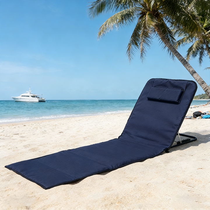 Chaise de plage pliante d'extérieur avec dossier inclinable, cadre tubulaire en acier, tissu Oxford, ABS, style minimaliste moderne, rectangulaire, pour extérieur 