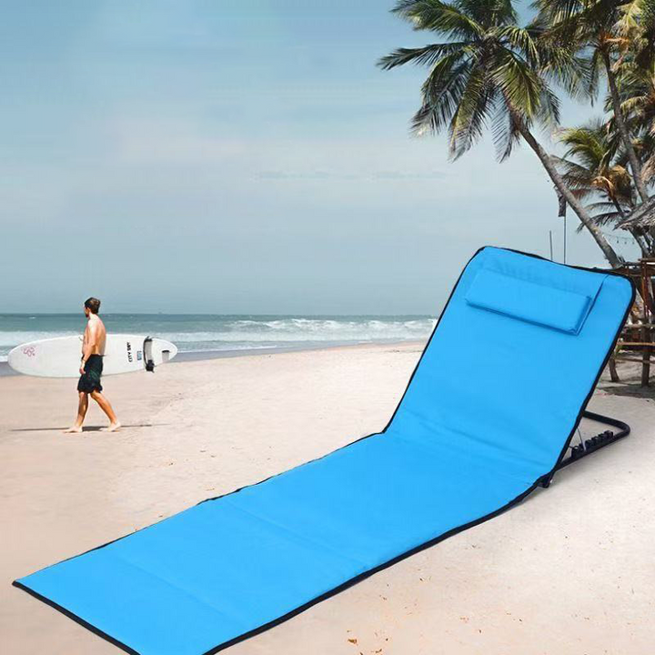 Chaise de plage pliante d'extérieur avec dossier inclinable, cadre tubulaire en acier, tissu Oxford, ABS, style minimaliste moderne, rectangulaire, pour extérieur 