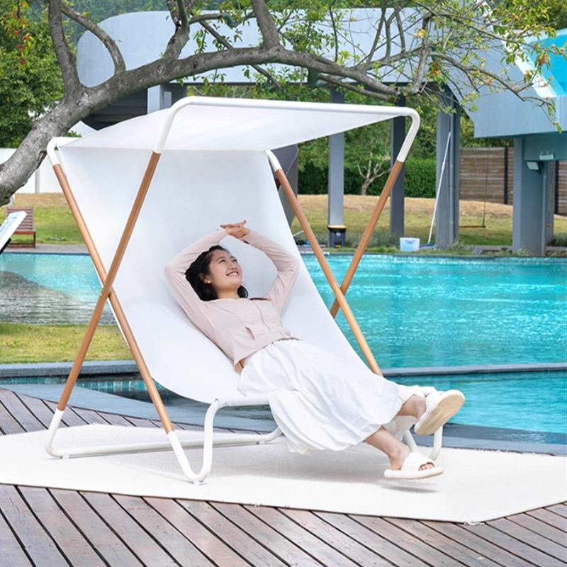 Modern Minimalist Rectangular Curved Sunbrella Fabric Textilene Fabric Jacquard Alloy Steel Waterproof Folding Recliner Backrest For Outdoor