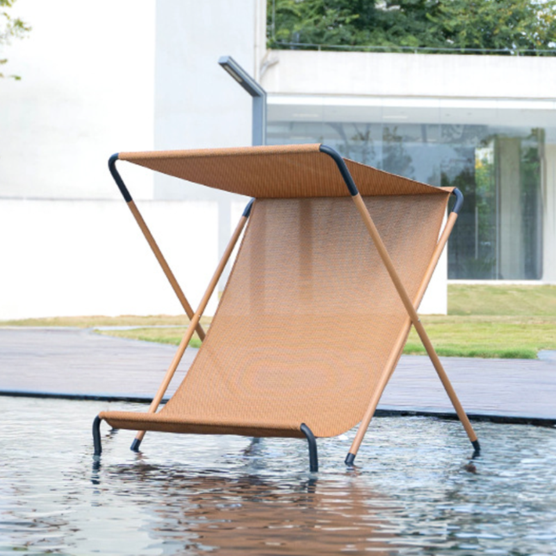 Modern Minimalist Rectangular Curved Sunbrella Fabric Textilene Fabric Jacquard Alloy Steel Waterproof Folding Recliner Backrest For Outdoor