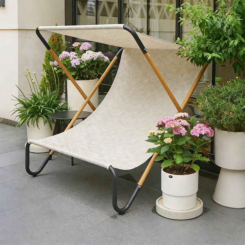 Modern Minimalist Rectangular Curved Sunbrella Fabric Textilene Fabric Jacquard Alloy Steel Waterproof Folding Recliner Backrest For Outdoor