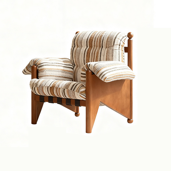 Contemporary Nordic Rectangular Oak Fabric Accent Chair Backrest Armrest For Living Room