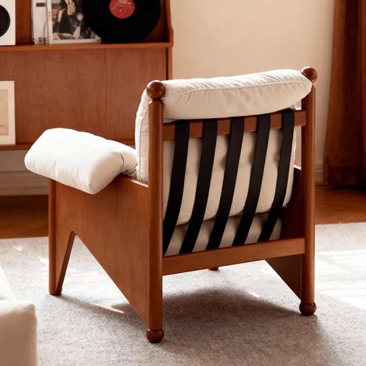 Contemporary Nordic Rectangular Oak Fabric Accent Chair Backrest Armrest For Living Room