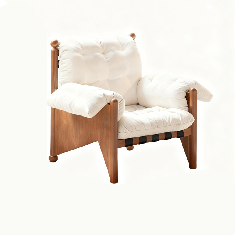 Contemporary Nordic Rectangular Oak Fabric Accent Chair Backrest Armrest For Living Room