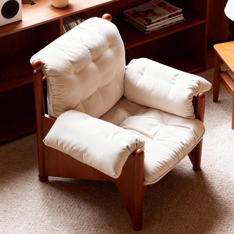 Contemporary Nordic Rectangular Oak Fabric Accent Chair Backrest Armrest For Living Room