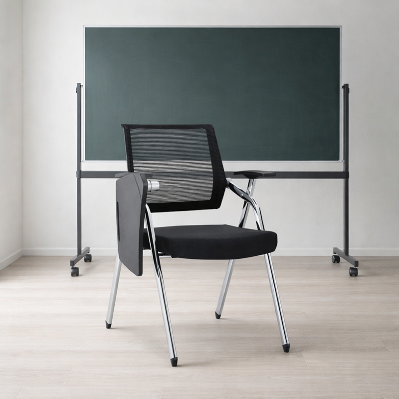 Silla de escritorio de malla de espuma moderna y transpirable de alta resiliencia: silla de oficina plegable con reposabrazos ajustable rectangular y tabla de escritura para oficina en casa 