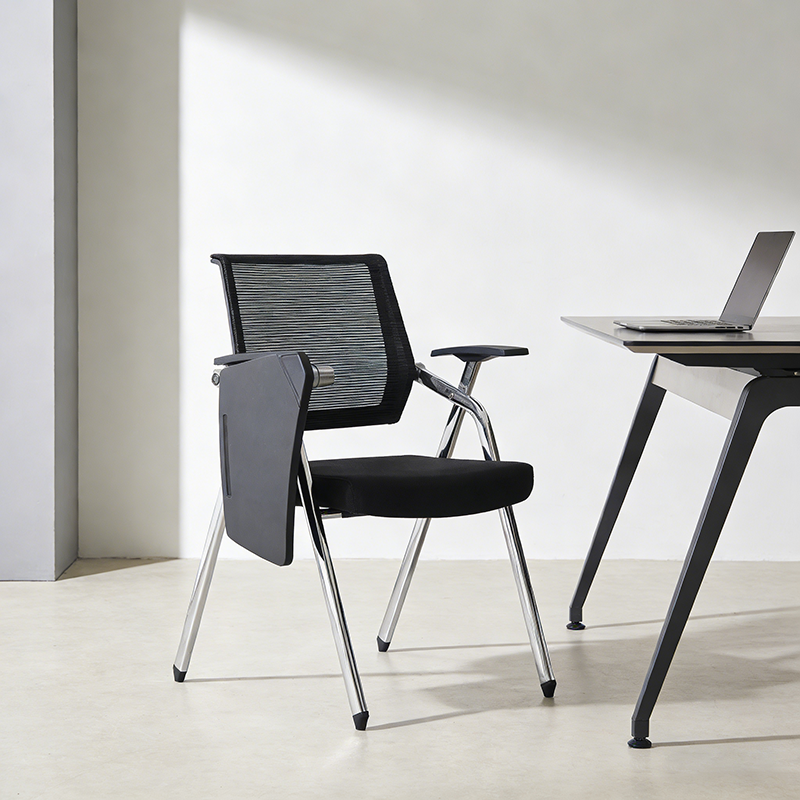 Silla de escritorio de malla de espuma moderna y transpirable de alta resiliencia: silla de oficina plegable con reposabrazos ajustable rectangular y tabla de escritura para oficina en casa 