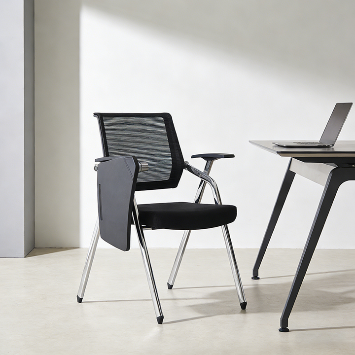 Silla de escritorio de malla de espuma moderna y transpirable de alta resiliencia: silla de oficina plegable con reposabrazos ajustable rectangular y tabla de escritura para oficina en casa 