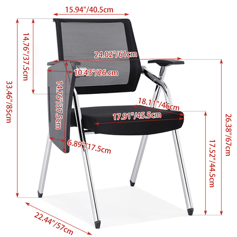 Silla de escritorio de malla de espuma moderna y transpirable de alta resiliencia: silla de oficina plegable con reposabrazos ajustable rectangular y tabla de escritura para oficina en casa 