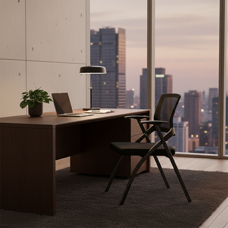 Modern High-Resilience Foam Mesh Desk Chair - Rectangular Cross-Leg Design Foldable Office Chair For Home Office