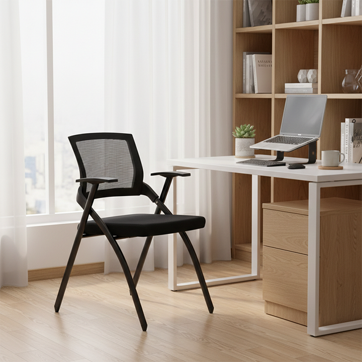 Modern High-Resilience Foam Mesh Desk Chair - Rectangular Cross-Leg Design Foldable Office Chair For Home Office