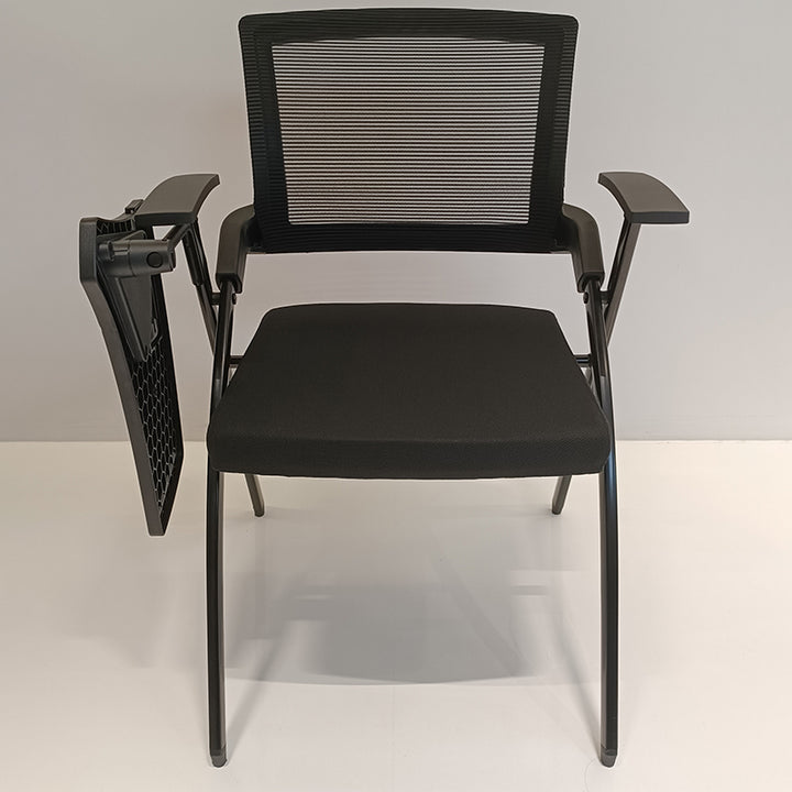 Moderner Schreibtischstuhl aus hochelastischem Schaumstoff und Mesh - rechteckiges Kreuzbeingestell, klappbare Armlehne &amp; Schreibtablett, Bürostuhl fürs Homeoffice 